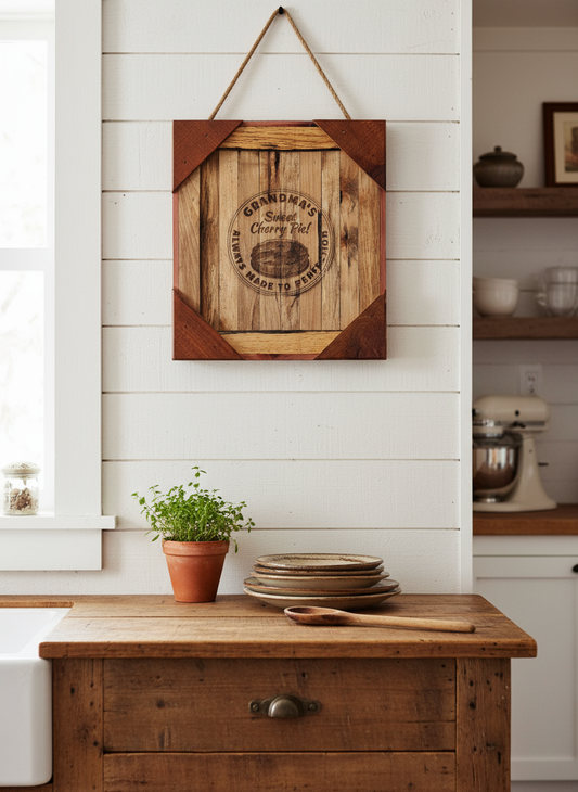 Kitchen Wall Decor Sign in rustic kitchen setting