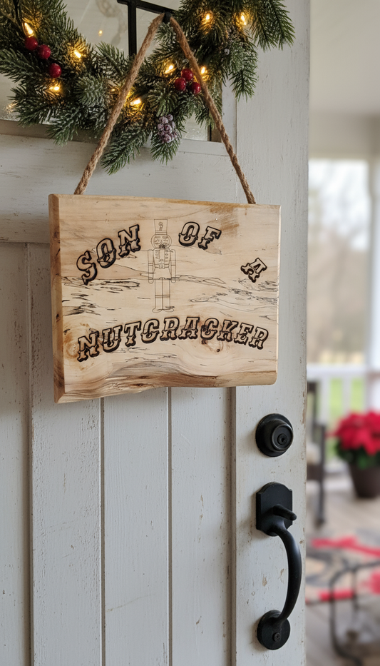 Wooden Christmas Decor Sign Hanging on Door