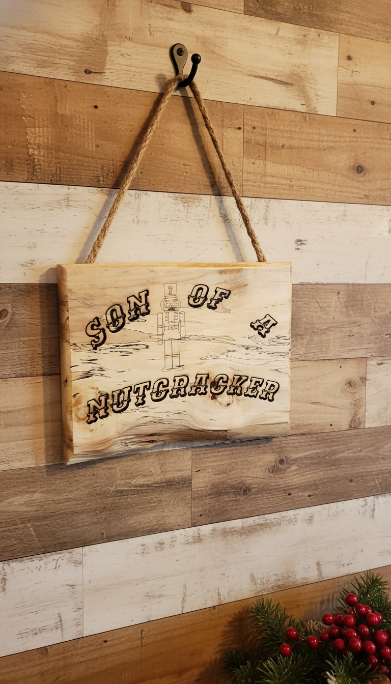 Wooden Christmas Decor Sign Hanging on Wall