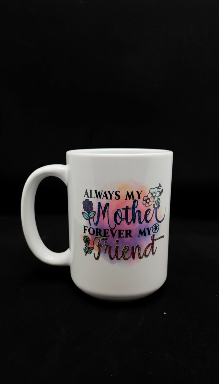 Always My Mother Forever My Friend coffee mug with black background