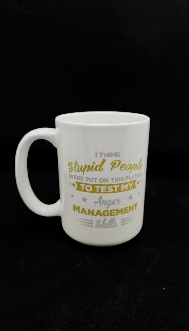 Anger management coffee mug with black background