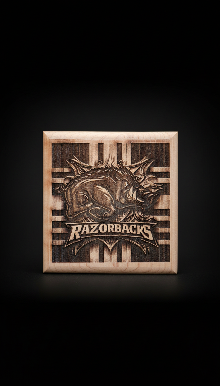 Arkansas Razorback coaster on black background
