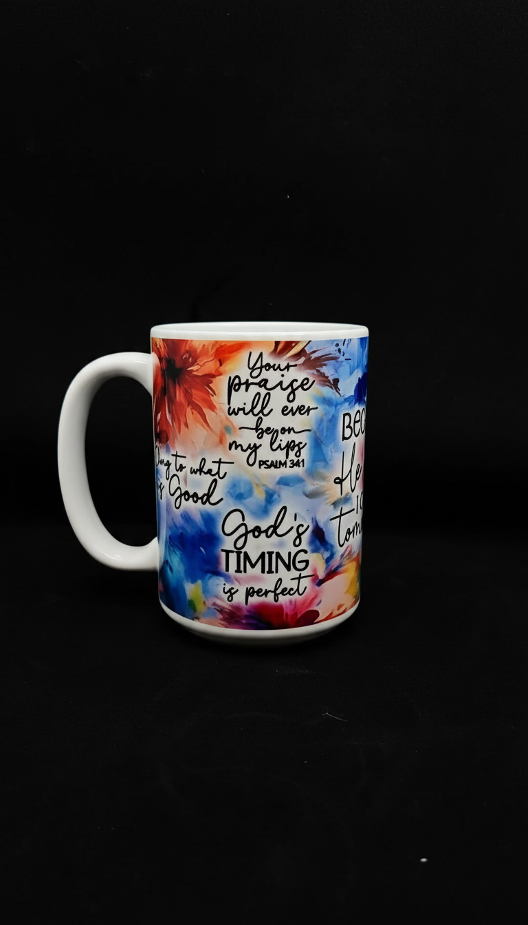 Biblical scripture coffee mug with black background