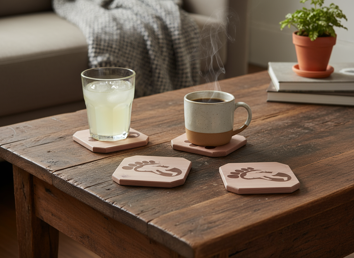 Big Foot Cup Coasters in use