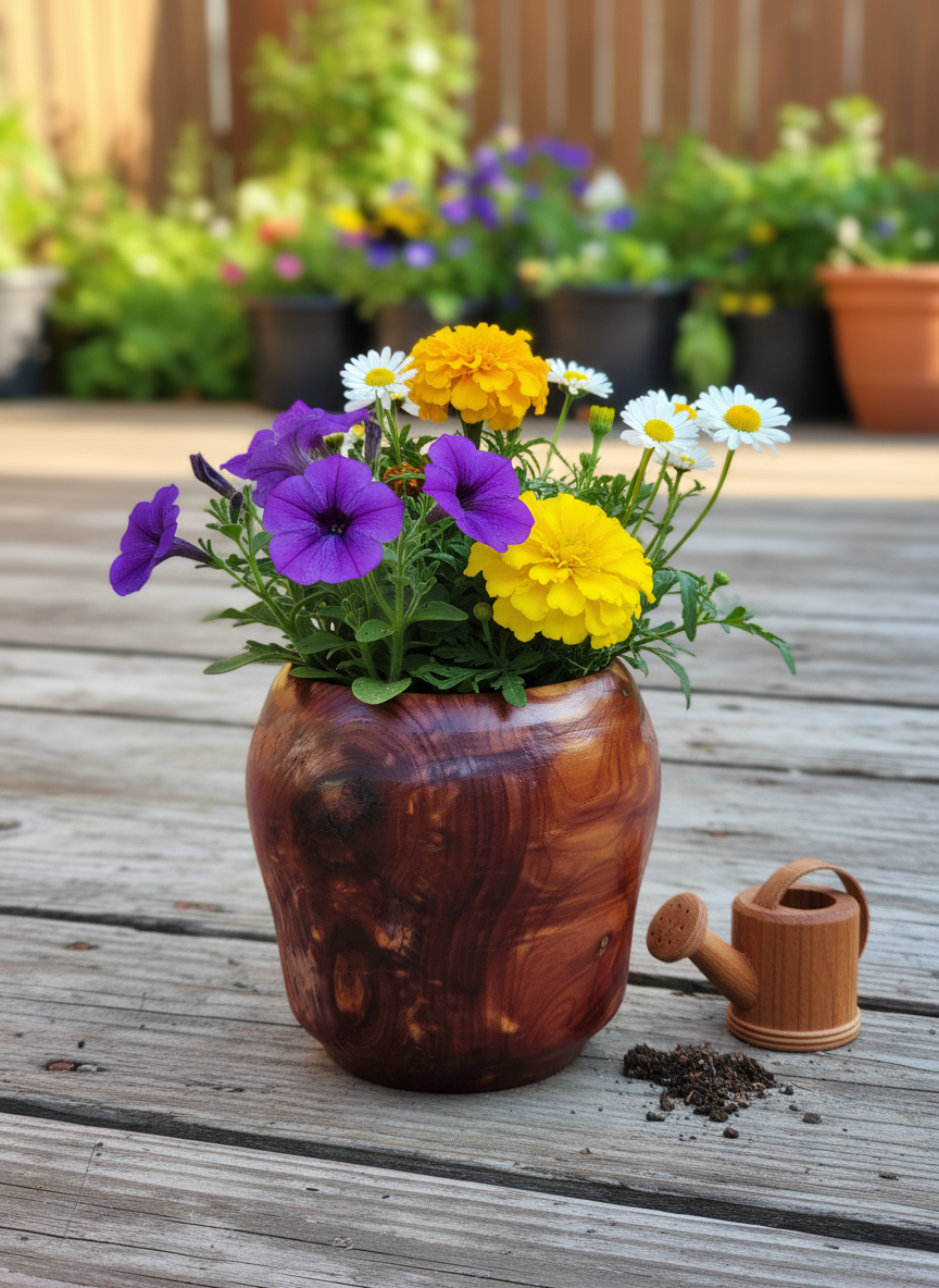 Cedar Flower Pot with beautiful plant