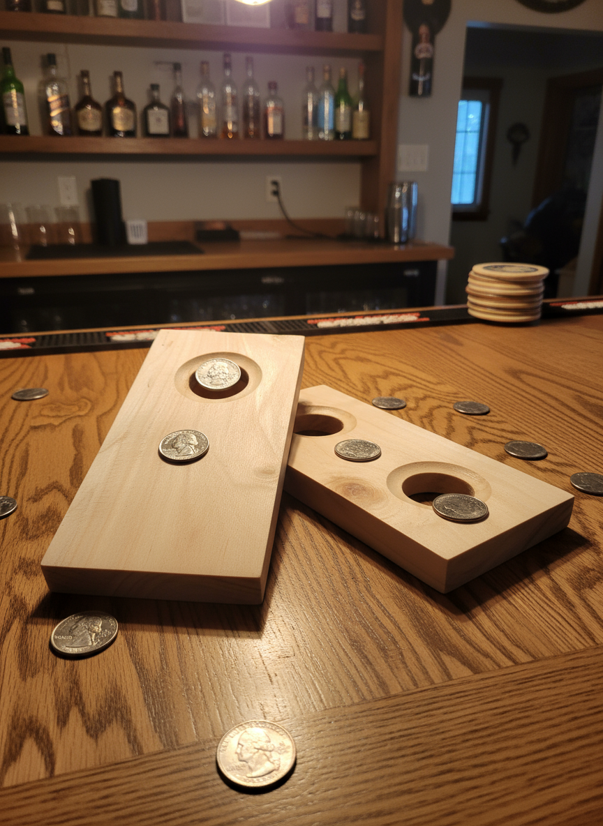 Coin Hole Game - Handcrafted Wood Tabletop Game | Rustic Bar Decor ...