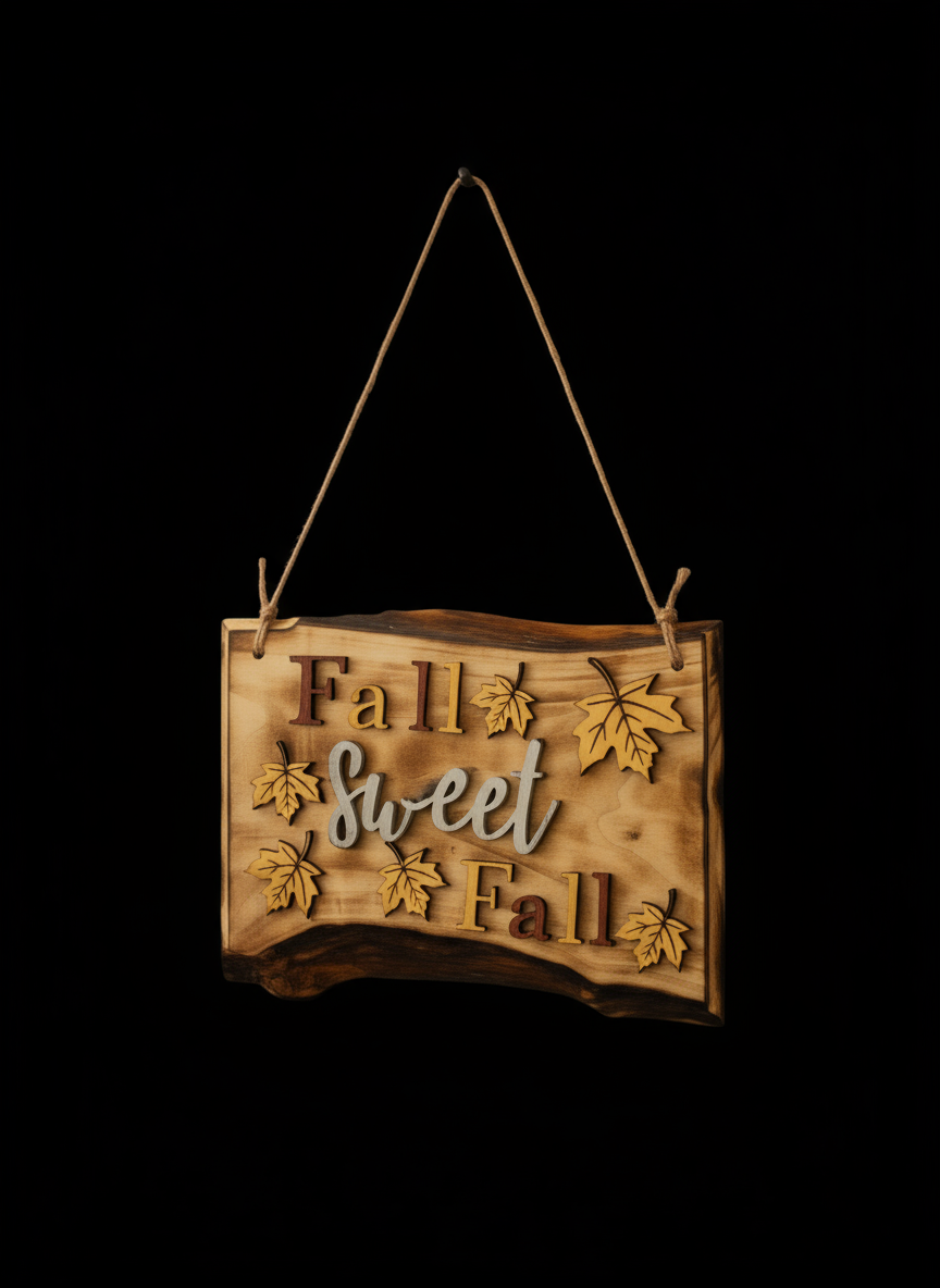 Rustic Seasonal Wooden Sign on Pure Black Background