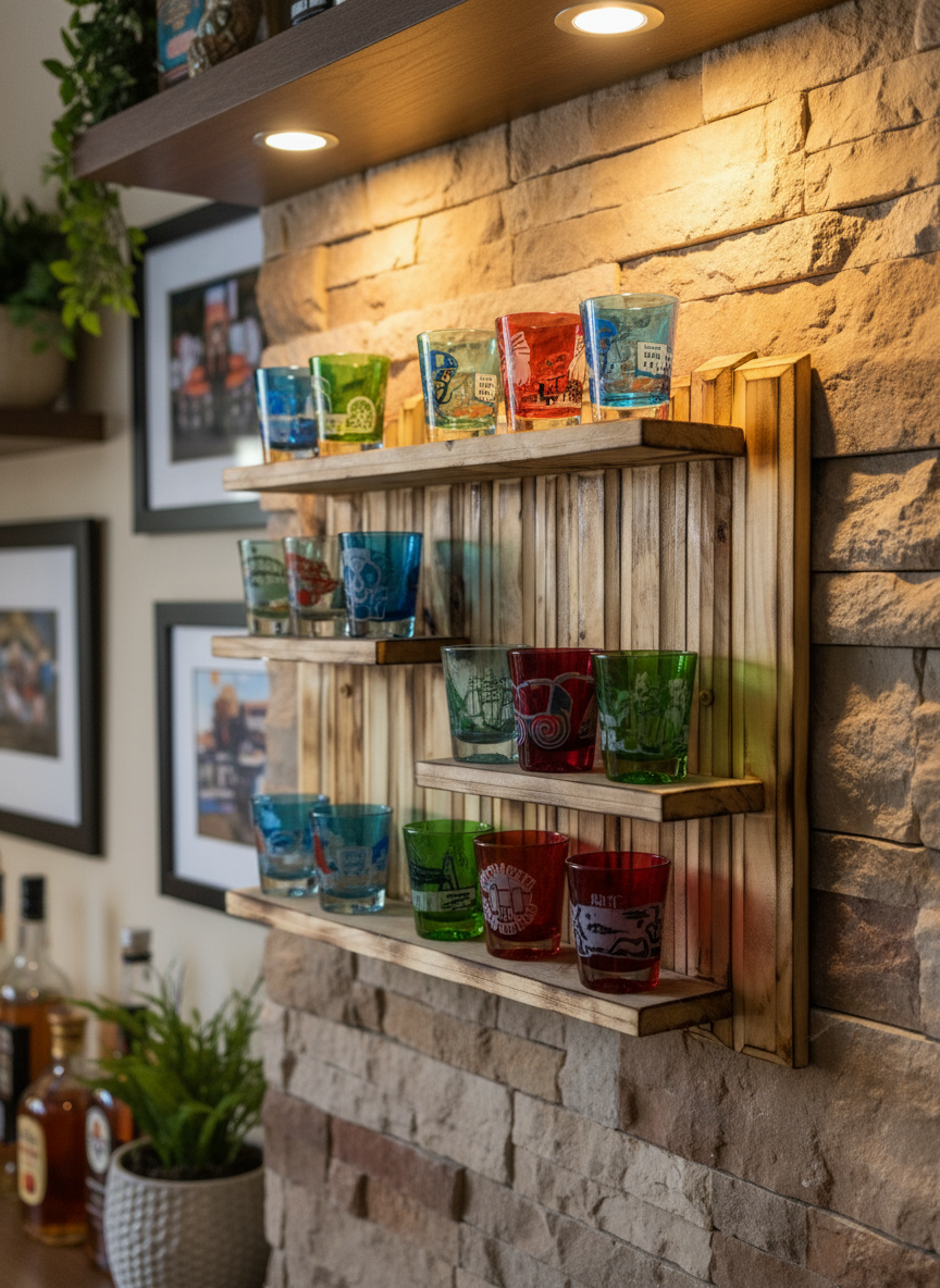 Rustic Shot Glass Rack with shot glasses