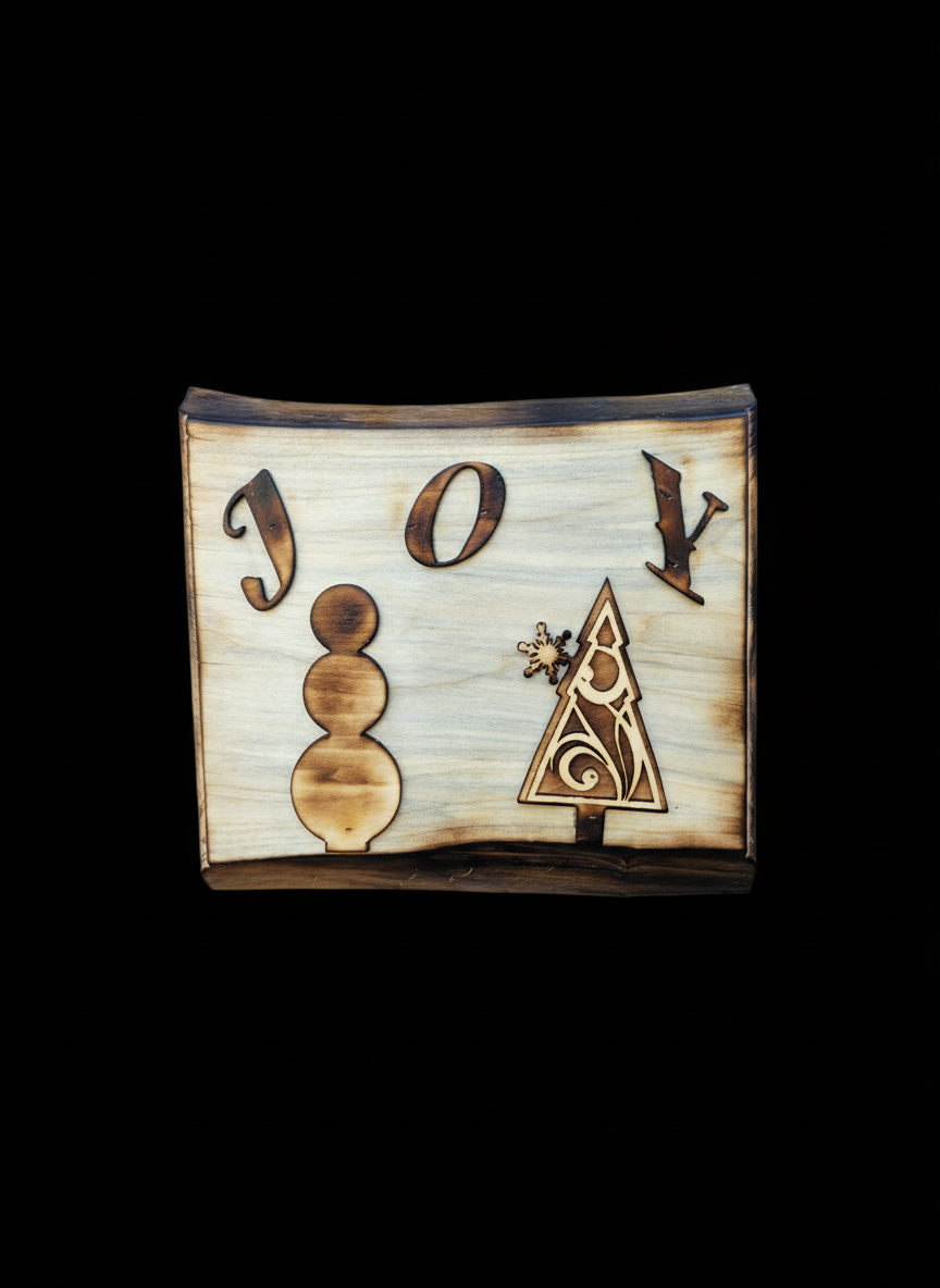 Rustic Wooden Christmas Sign on Pure Black Background