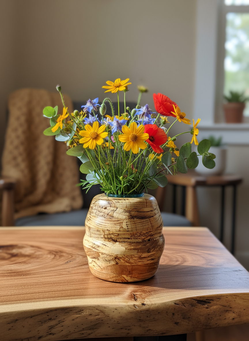 Universal Wooden Flower Vase with fresh flowers