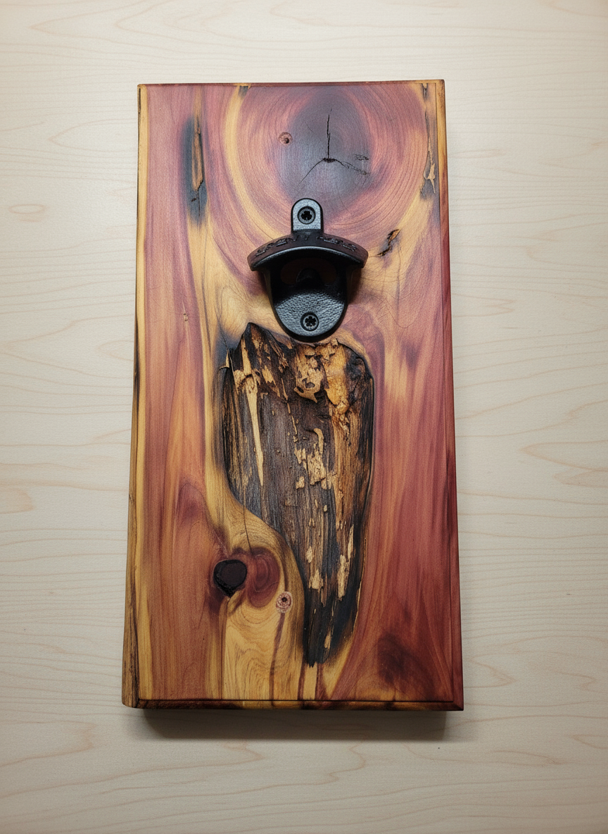 Wall Mounted Cedar Beer Bottle Opener
