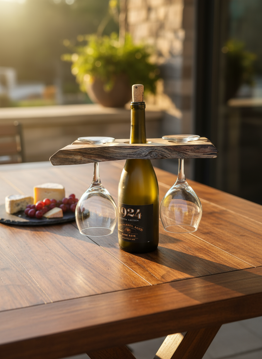 Wine Caddy with wine and glasses