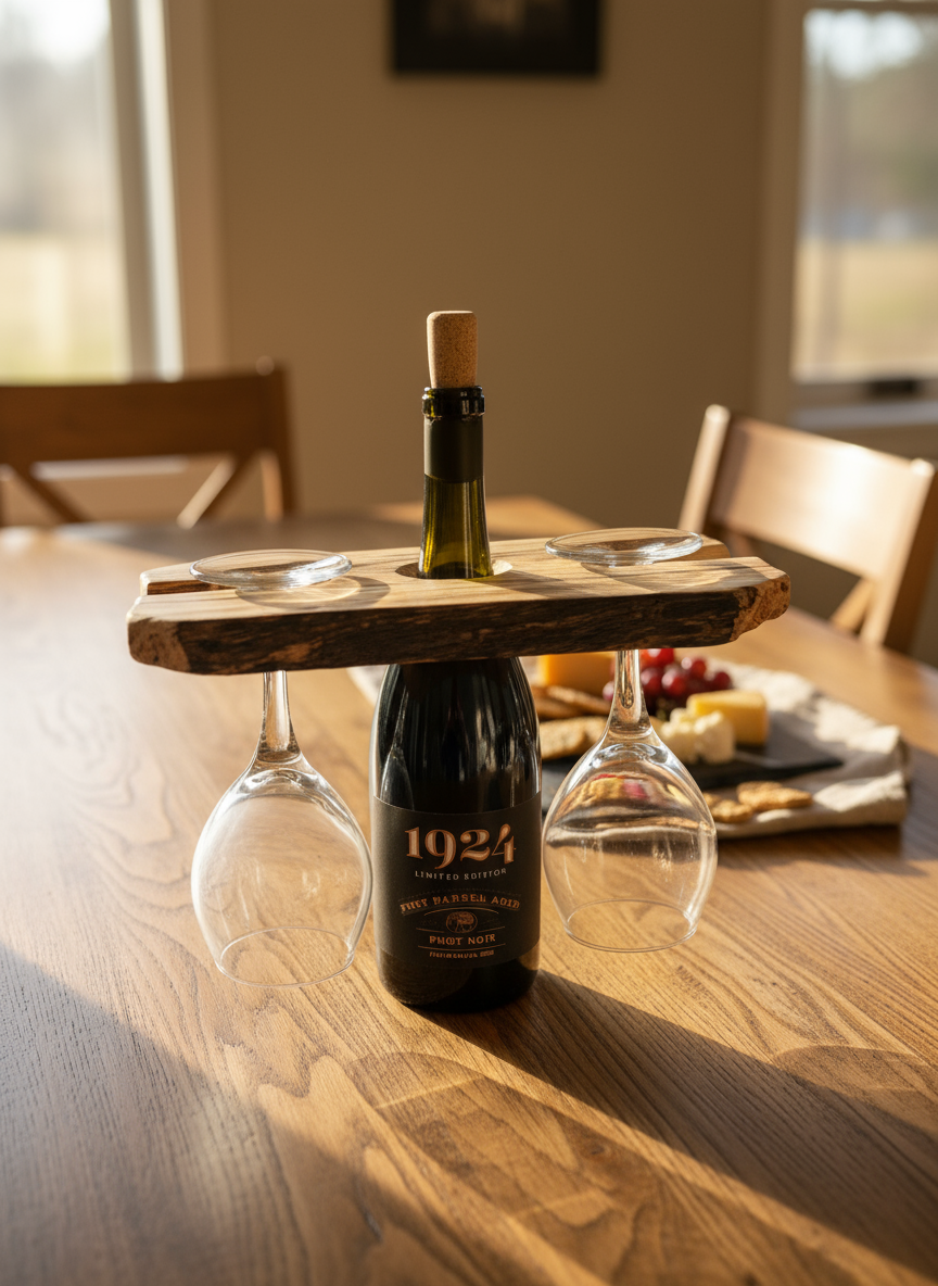 Wine Caddy with wine and glasses