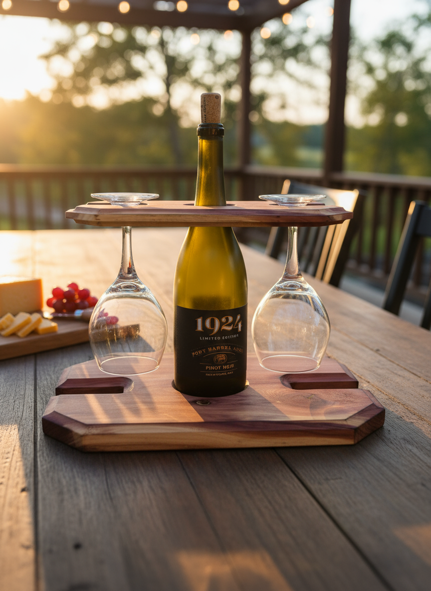 Wine Caddy with wine and glasses