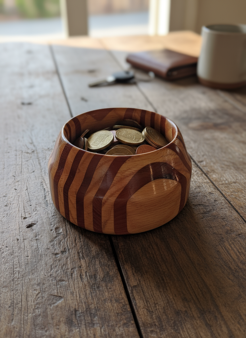 Wooden Bowl with coins