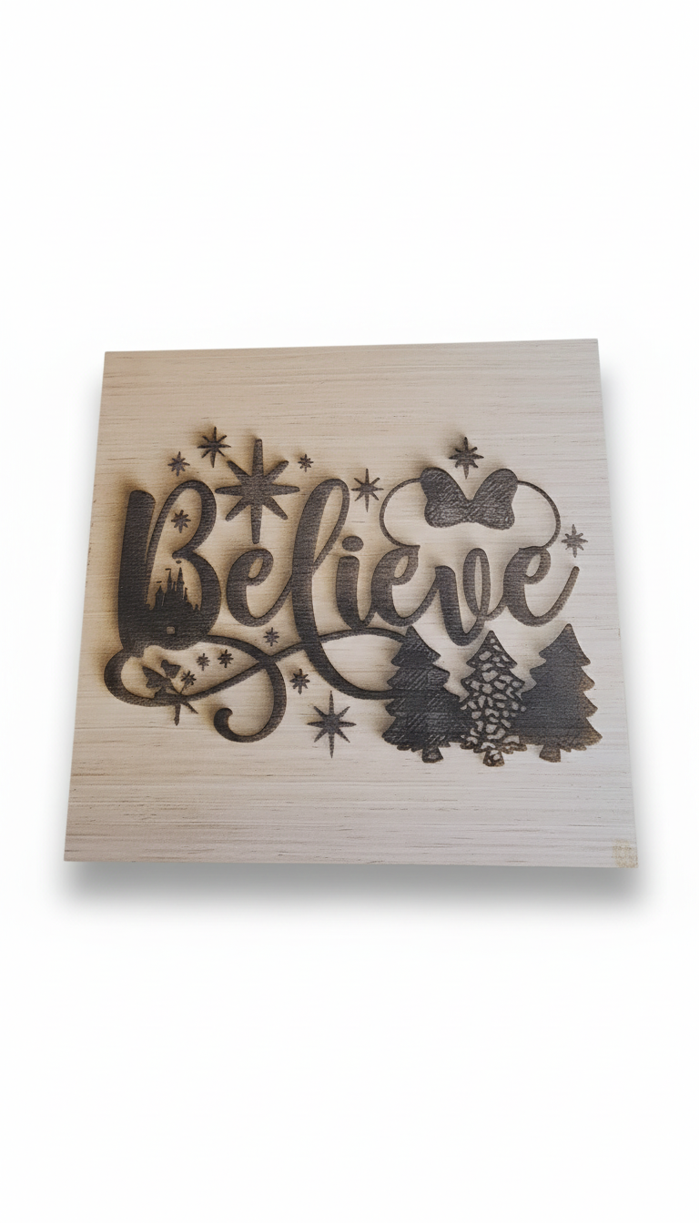 Wooden Christmas Believe Sign with white background
