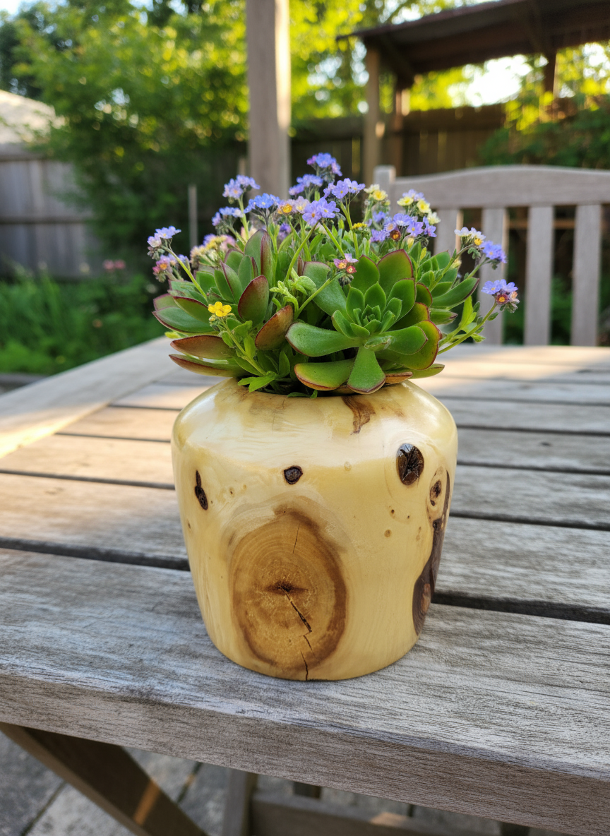 Wooden Flower Pot with beautiful plant