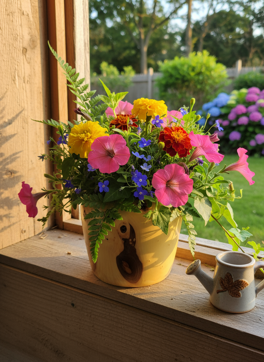 Wooden Flower Pot with beautiful plant